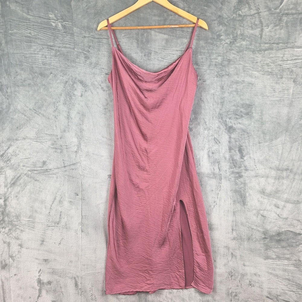 Womens Slip Dress Medium Pink Satin Y2K Fairy Midi Cocktail Cowl Neck Coquette
